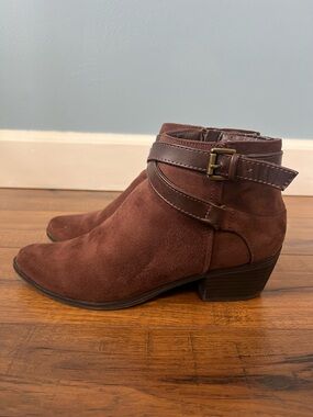 JustFab Suede Ankle Boots with Buckle Strap
